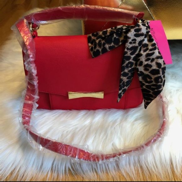 Betsey Johnson Handbags - Betsey Johnson Red Satchel w/ Leopard Scarf Accent
